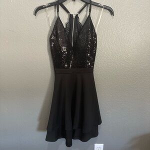 Honey and Rosie Black Sequin Halter Mini Dress